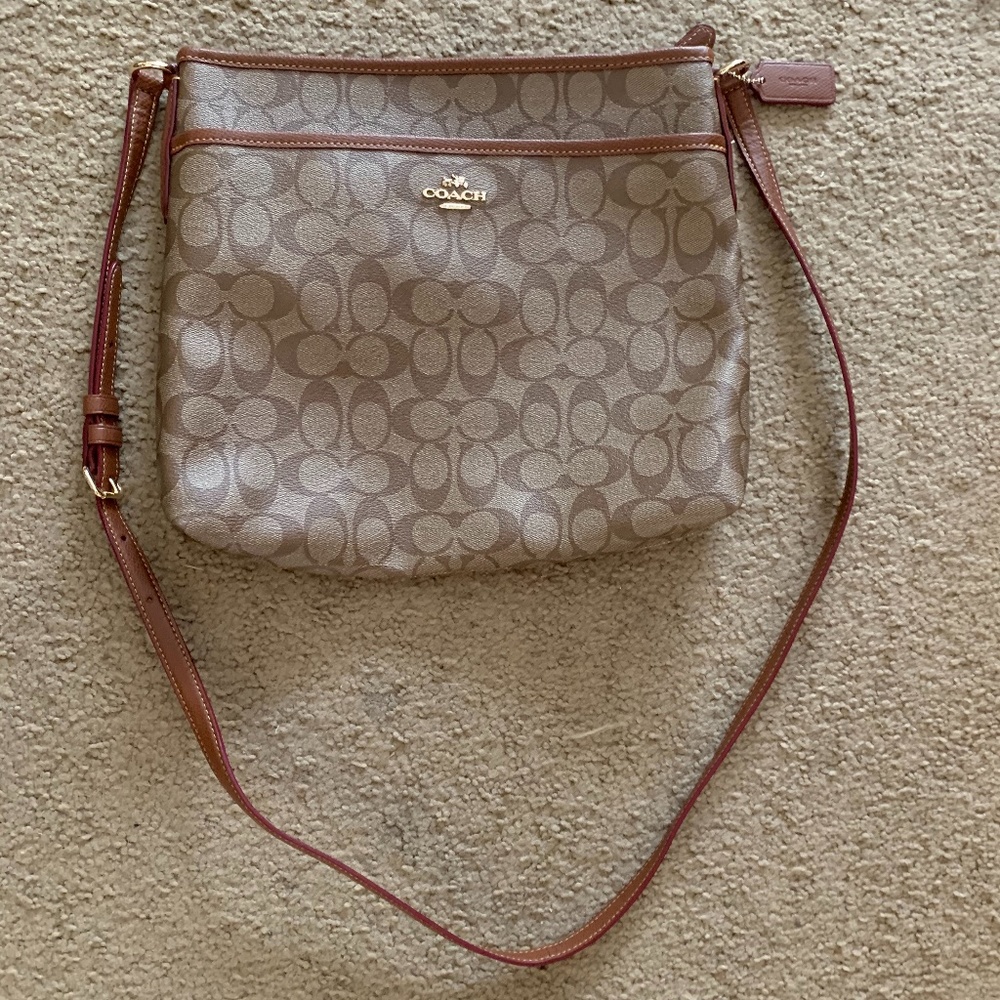 Coach Signature Crossbody Bag in Brown and Tan